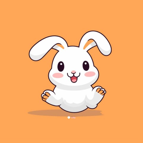 Cute white rabbit on orange background. Vector cartoon character