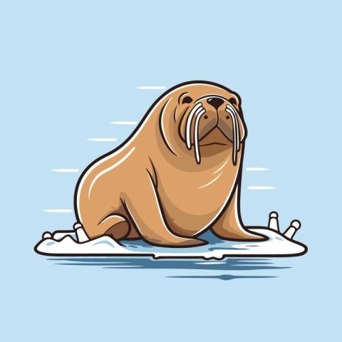 Vector illustration of a walrus lying on the ice floe.