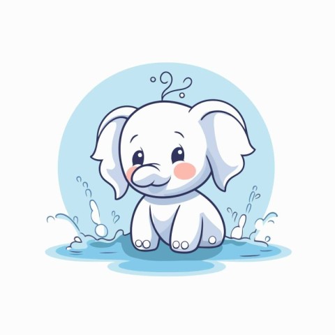 Cute cartoon elephant in the water. Vector illustration of a bab
