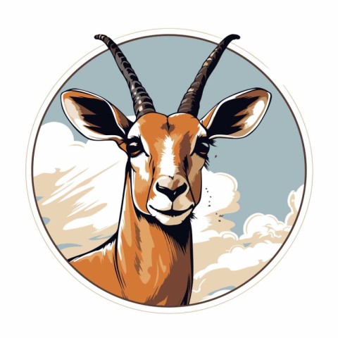 Gazelle head on sky background. Vector illustration in retro sty