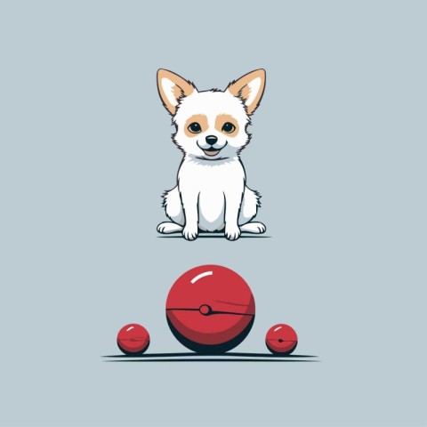 Cute cartoon chihuahua and red balls. Vector illustration.