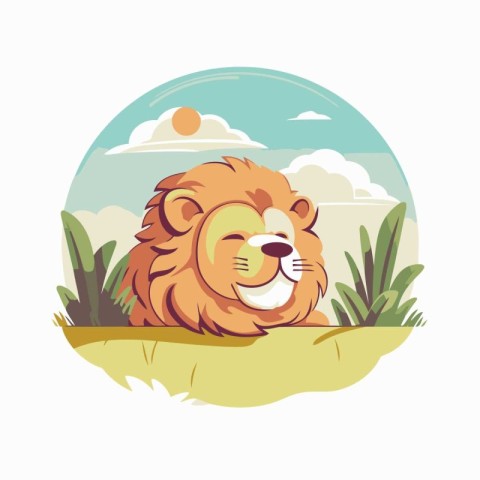 Lion on the grass. Vector illustration of a wild animal.