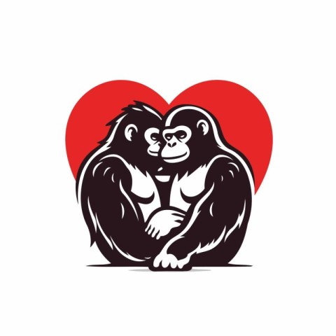 Chimpanzee couple in love. Vector illustration on white backgrou