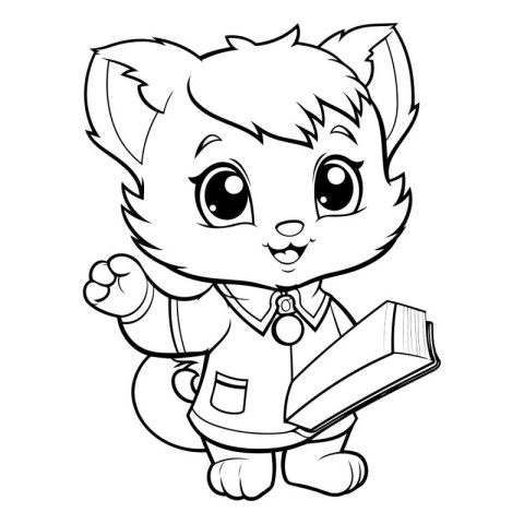 Black and White Cartoon Illustration of Cute Little Fox Animal C