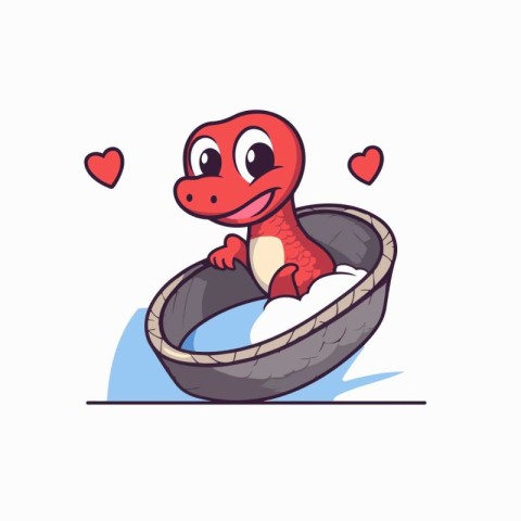 Cute red crocodile in a bowl of water. Vector illustration.