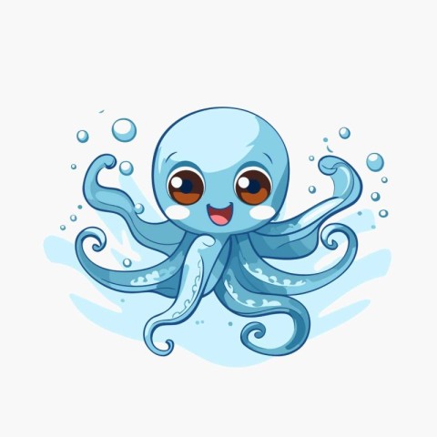 Cute cartoon octopus. Vector illustration isolated on white back