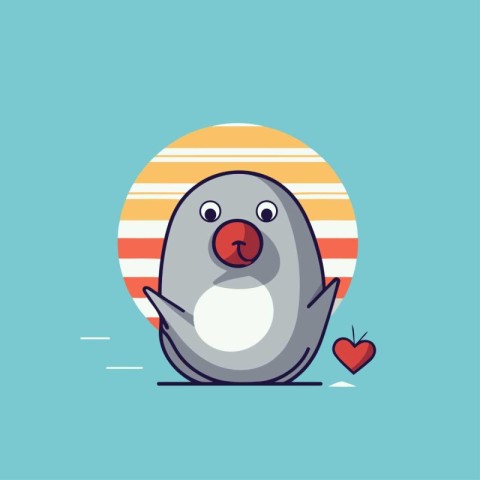 Cute penguin with heart. Vector illustration. Flat design.