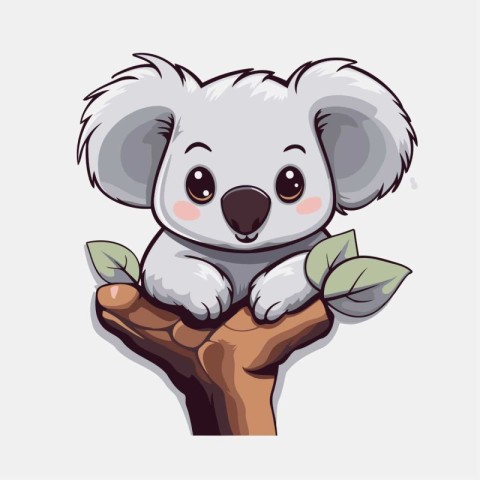 Cute koala on a tree branch. Vector illustration in cartoon styl