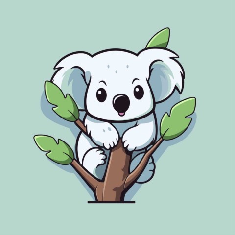 Cute cartoon koala on the tree. Vector illustration in a flat st