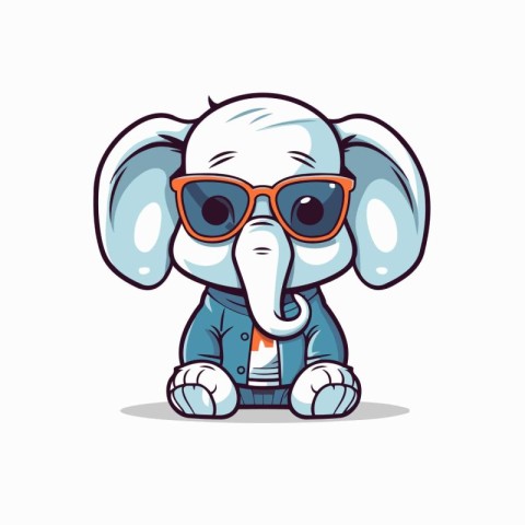 Cute elephant character in sunglasses. Vector illustration on wh