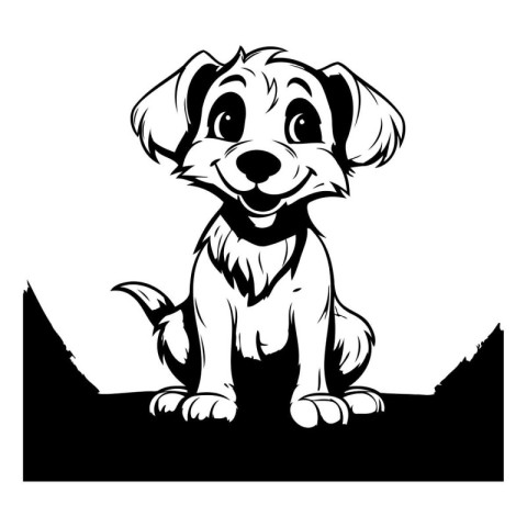 Cute cartoon dog. Black and white vector illustration isolated o