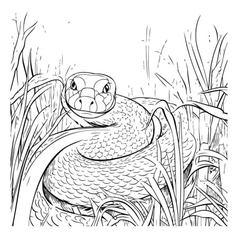 snake in the grass. sketch vector graphics monochrome illustrati