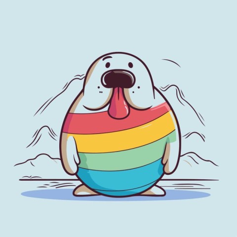 Illustration of a cute seal in a rainbow t-shirt.