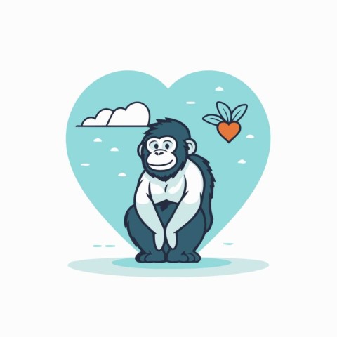 Chimpanzee and heart. Vector illustration in cartoon style.