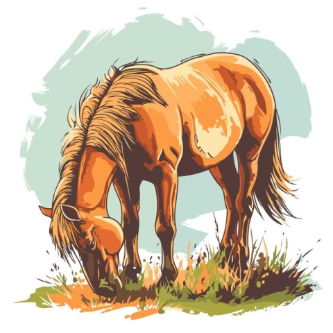 Horse grazing in the meadow. Vector illustration of a horse.