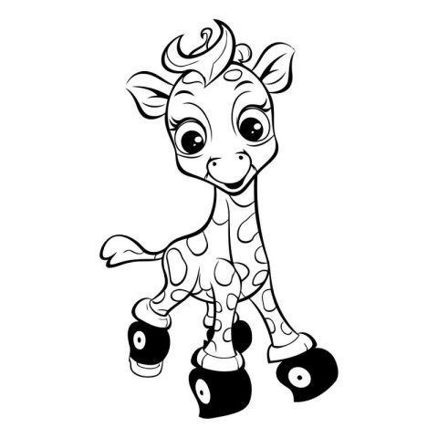 Coloring book for children: baby giraffe on roller skates