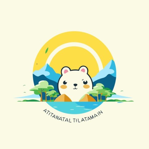 Polar bear in the forest. Vector illustration in flat style.