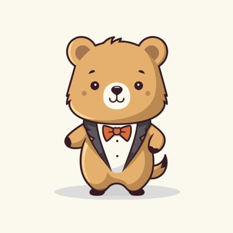 Cute cartoon bear in bow tie. Vector illustration of animal char
