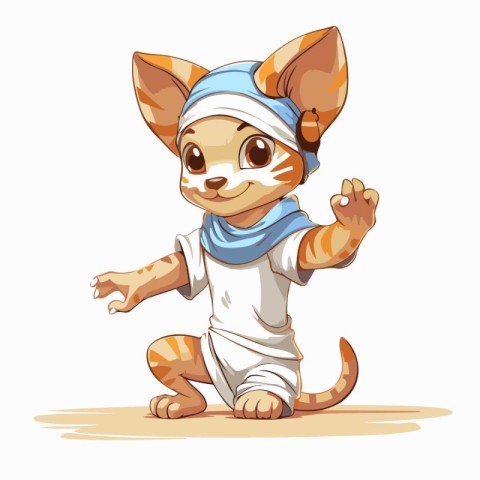 Cute cartoon cat with bandage on his head. Vector illustration.