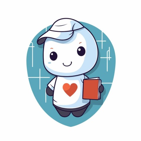 Cute cartoon chef character with notebook and heart. Vector illu