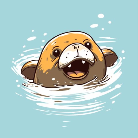 Vector illustration of a cute cartoon beaver swimming in the wat