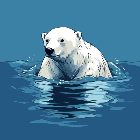 Polar bear swimming in the water. Vector illustration of a polar