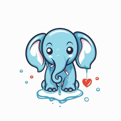 Cute cartoon elephant with heart on white background. Vector ill