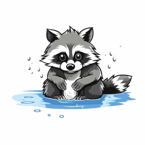 Raccoon in the water. Vector illustration on a white background.