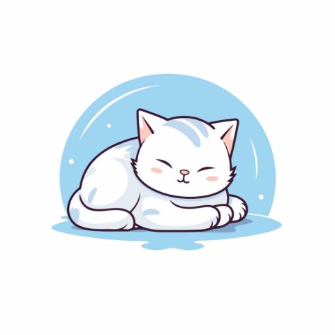 Cute white cat sleeping on the floor. Vector illustration in car