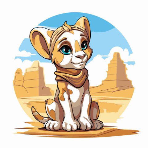 Cute cartoon dog in the desert. Vector illustration for your des