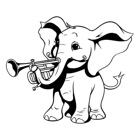 elephant playing the trumpet - vector illustration isolated on a