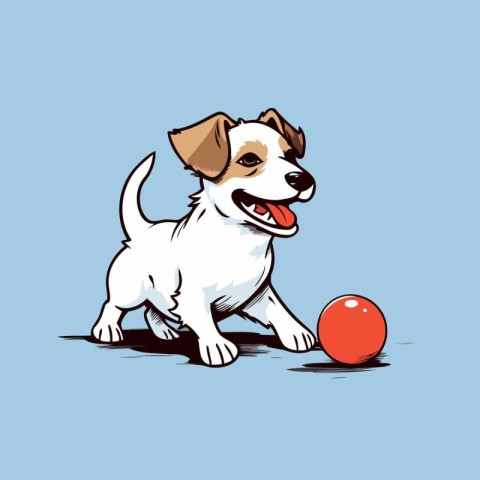 Jack Russell Terrier playing with a red ball. Vector illustratio