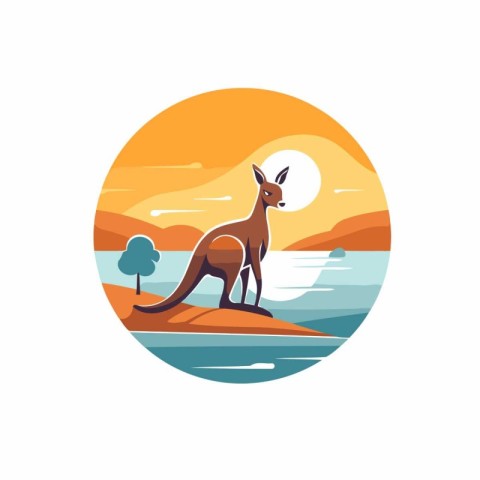 Kangaroo on the island in the sea. Vector illustration.