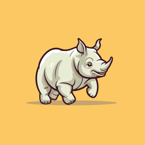 White rhinoceros isolated on yellow background. Vector illustrat