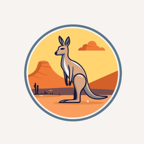 Kangaroo in the desert. Vector illustration in flat style.