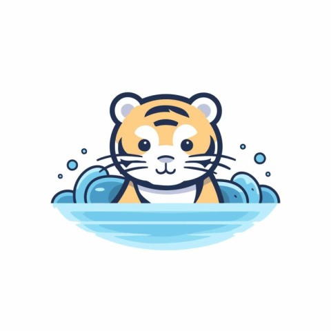 Cute tiger in a bowl of water. Vector illustration in cartoon st