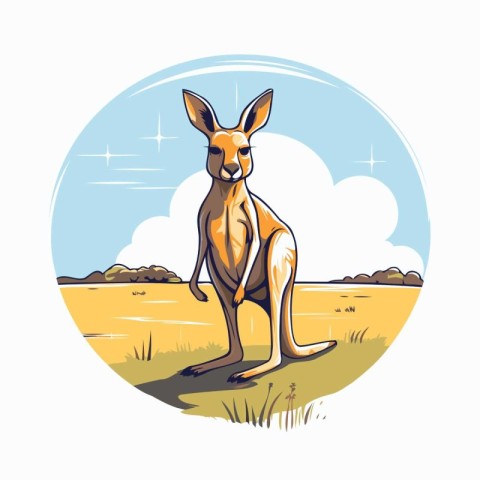 Kangaroo standing in the field. Vector illustration in cartoon s