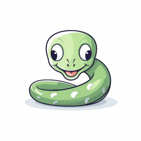 Cute green snake cartoon character on white background. Vector i