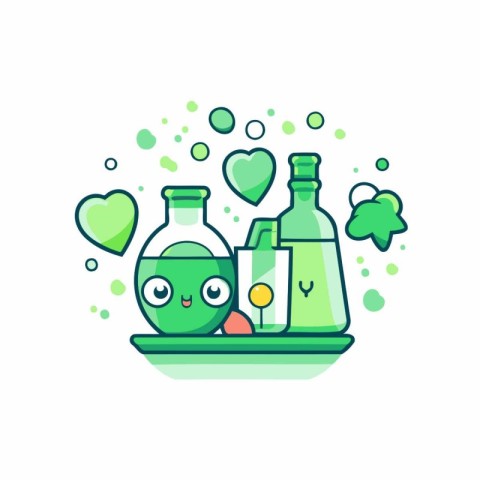 Cute vector illustration with bottle of olive oil. glass bottles