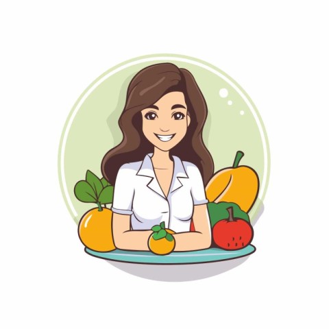 Beautiful young woman nutritionist with fresh fruits. Vector ill