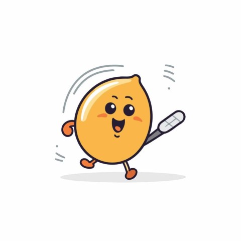Cute cartoon lemon character with a thermometer. vector illustra