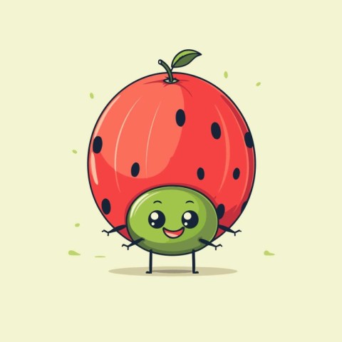 Cute cartoon watermelon character with smiling face. Vector illu