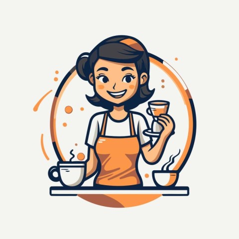 Coffee shop woman character in apron. Vector illustration.