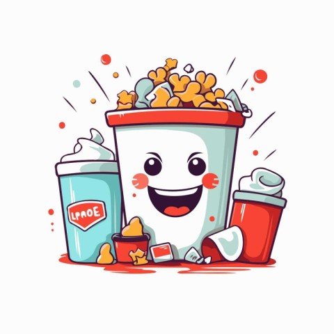 Cute cartoon bucket of popcorn. Vector illustration isolated on