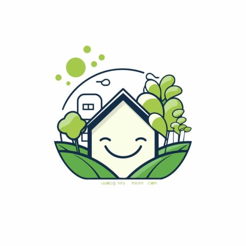 Vector logo of eco friendly house with trees and plants. Eco fri