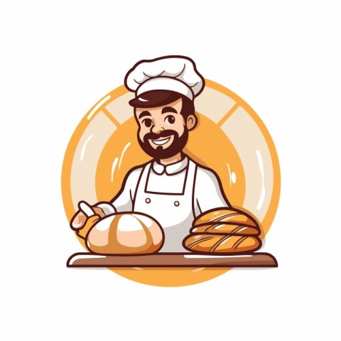 Chef with bread and croissant cartoon vector illustration graphi