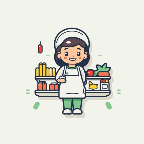 Cartoon vector illustration of a little chef in apron and apron