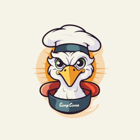 Eagle chef mascot logo design. Cute cartoon bird head in chef ha