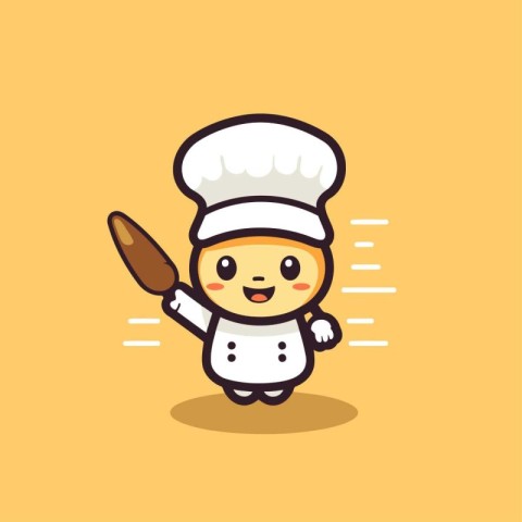 Cute chef character with chef hat holding a paintbrush. Vector i