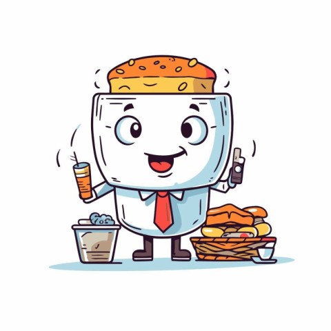 Cartoon character fast food man with hamburger. Vector illustrat